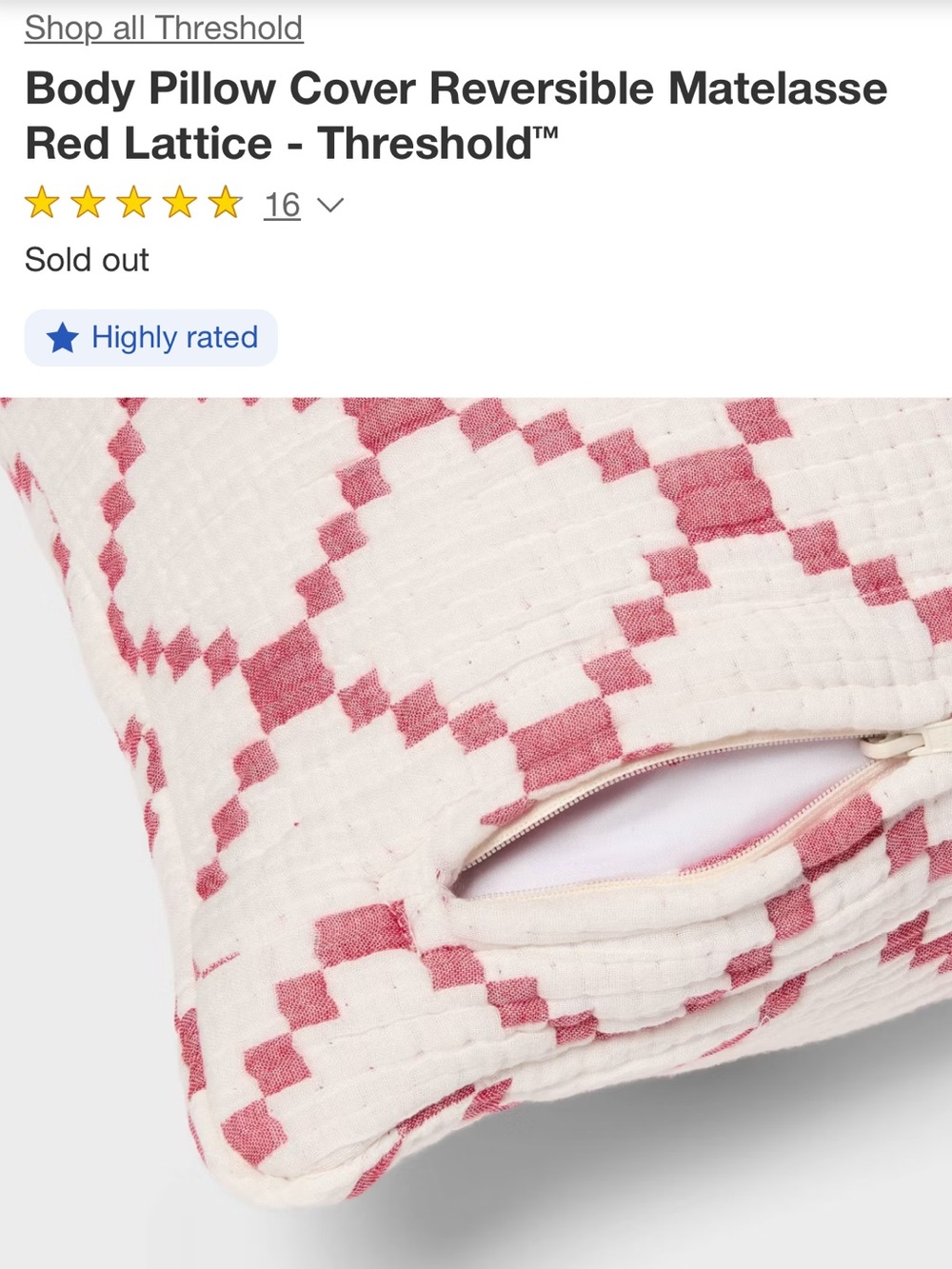 Threshold Matelassé Reversible Body Pillow Cover in Pink and White - Picture 9 of 9